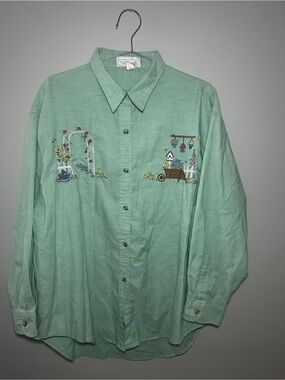 Vintage Mandal Bay Womens 1X Embroidered Button Shirt Garden Cottagecore Fairy